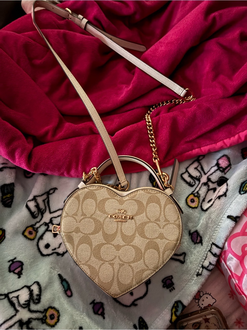 Coach Beige Signature Heart Crossbody with Gold Hardware